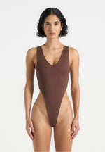 BS001 - V-Neck Bodysuit - Brown