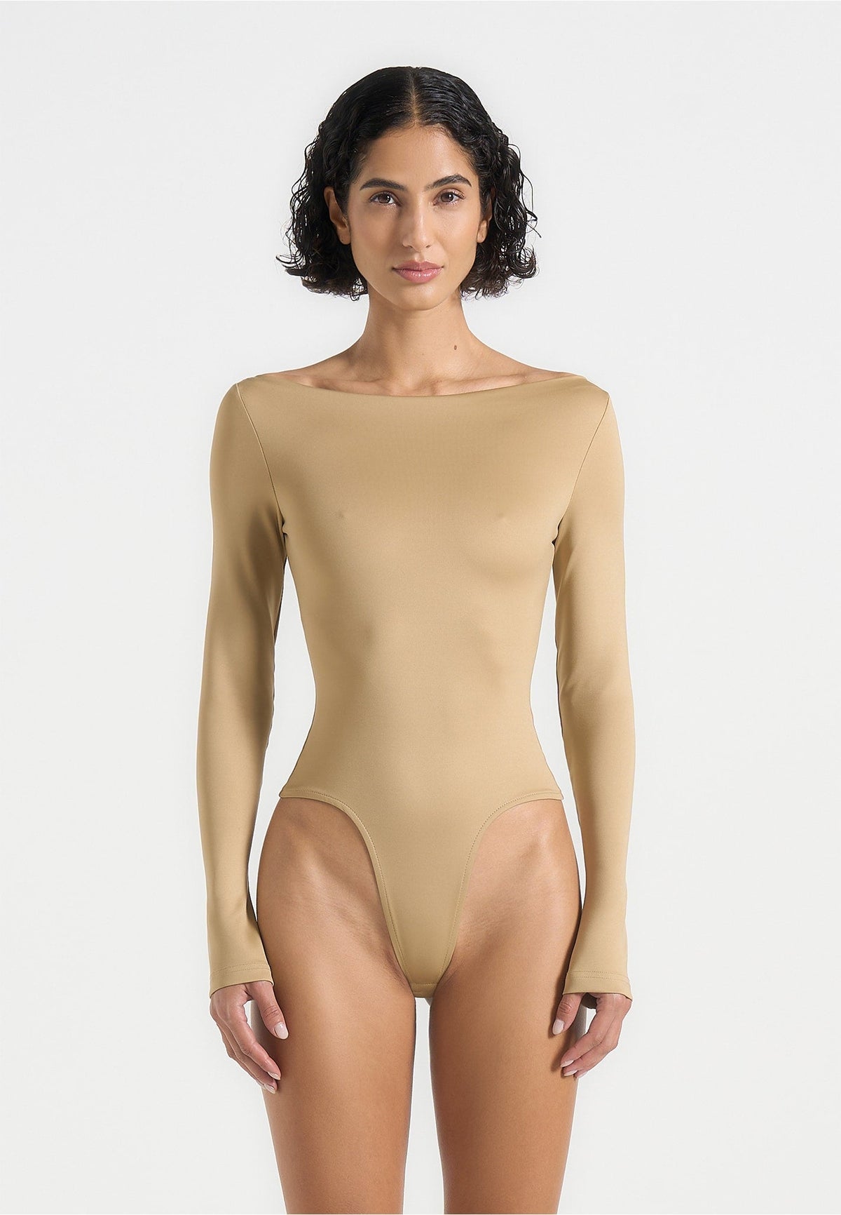 BS003 - Boat Neck Bodysuit - Beige