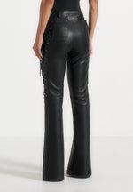 Ambre - Leather Lace Up Flared Pants - Black