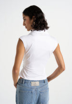 Yvette - Twist Front Sleeveless Shirt - White