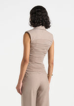 Thea - Mesh Ruched Waistcoat - Mushroom