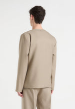 Colin - Collarless Double Breasted Minimal Blazer - Beige