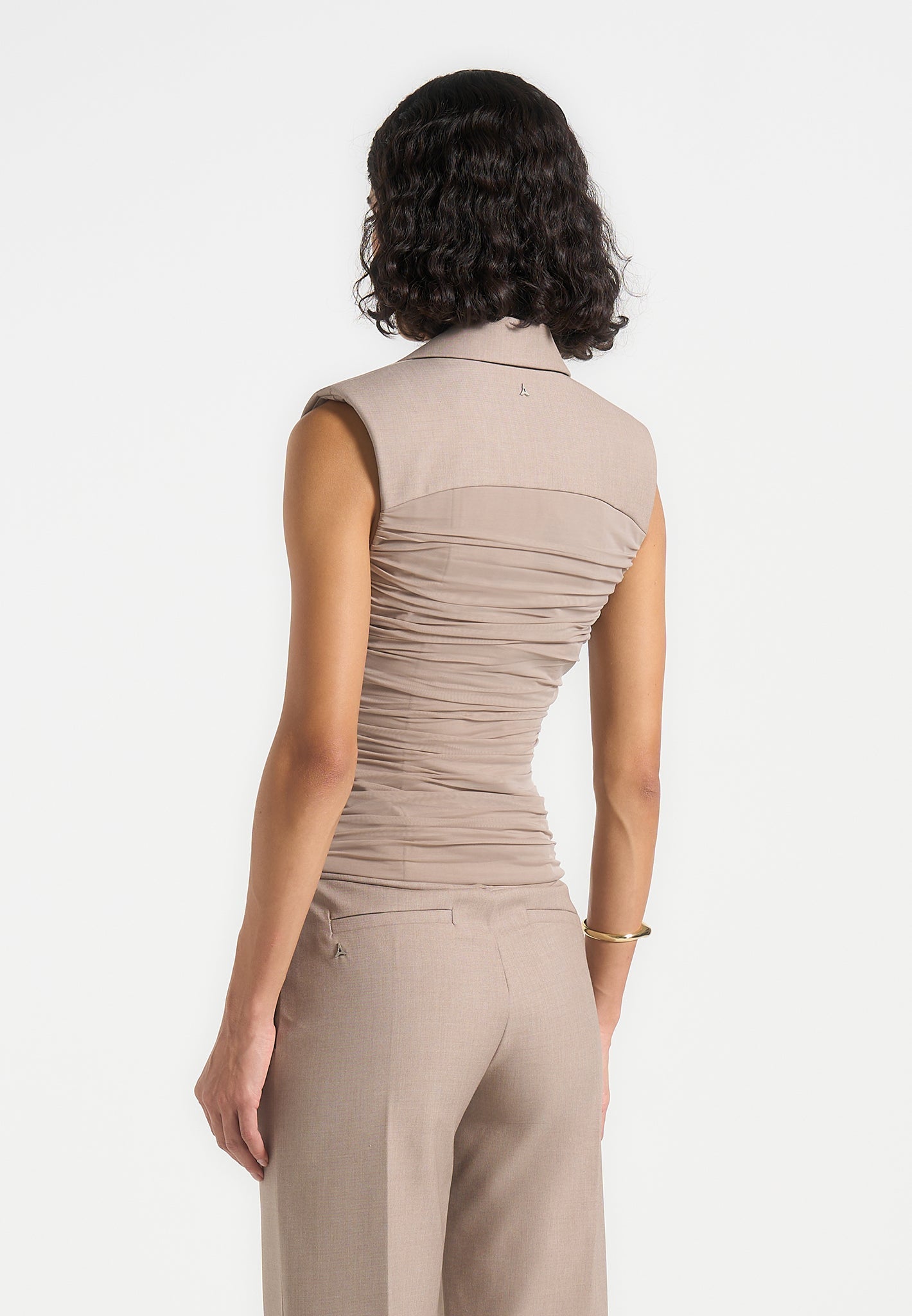 Thea - Mesh Ruched Suit Vest - Mushroom