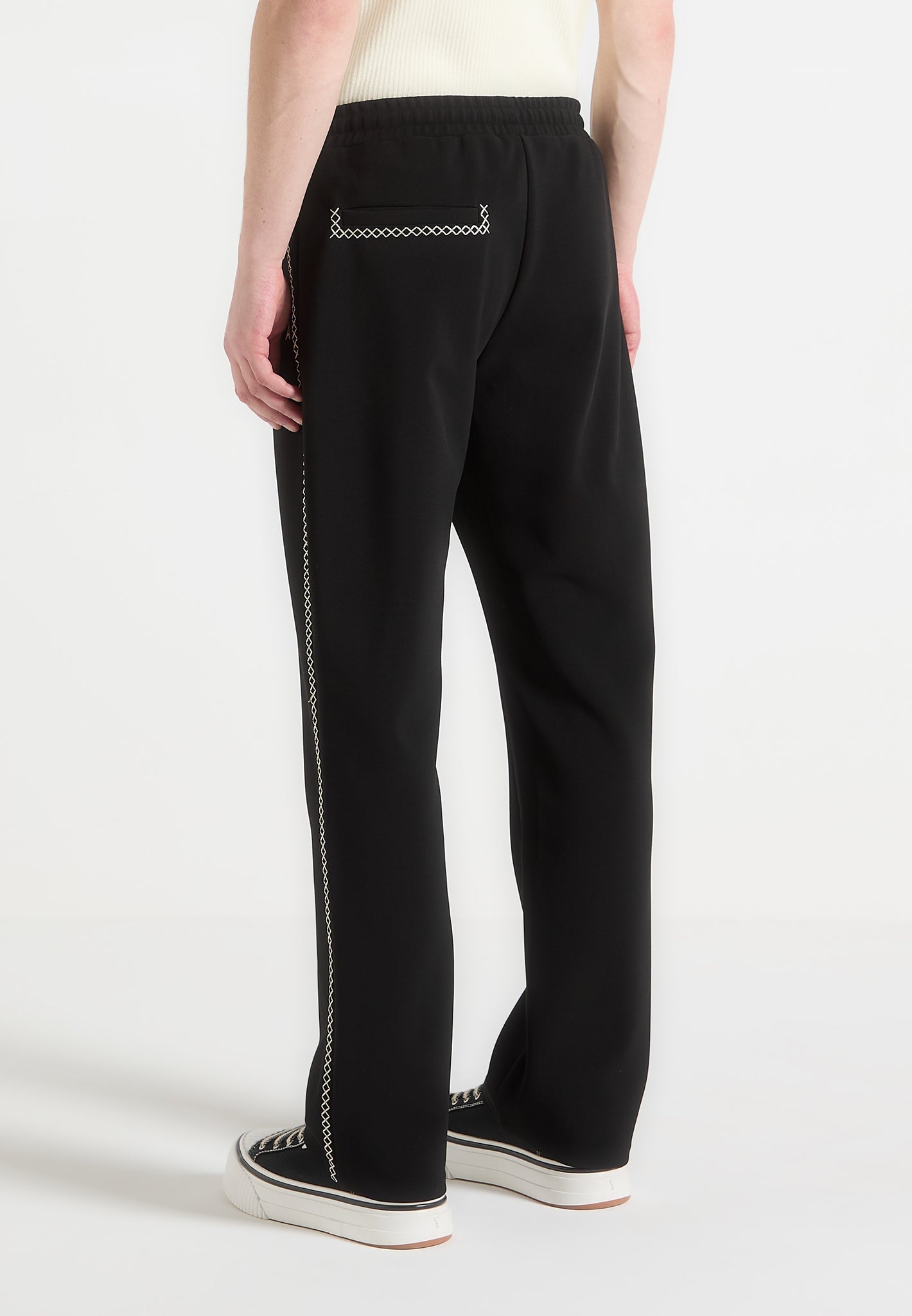 Gael - Contrast Whipstitch Relaxed Track Pants - Black