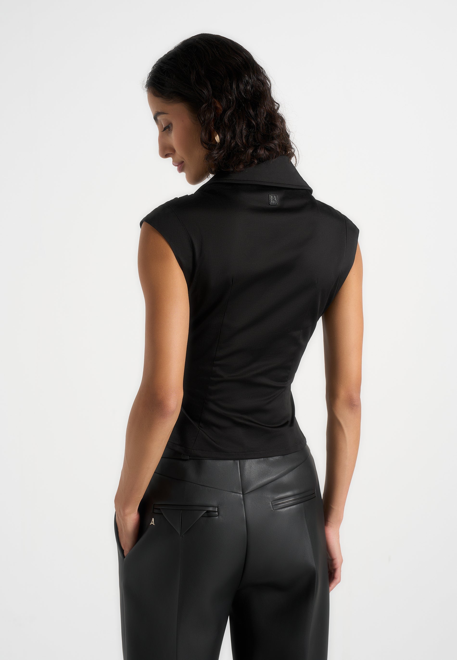 Yvette - Twist Front Sleeveless Shirt - Black