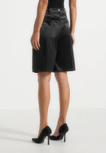 Lorette - Satin Double Pleat Shorts - Black