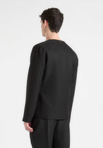 Colin - Collarless Double Breasted Minimal Blazer - Black