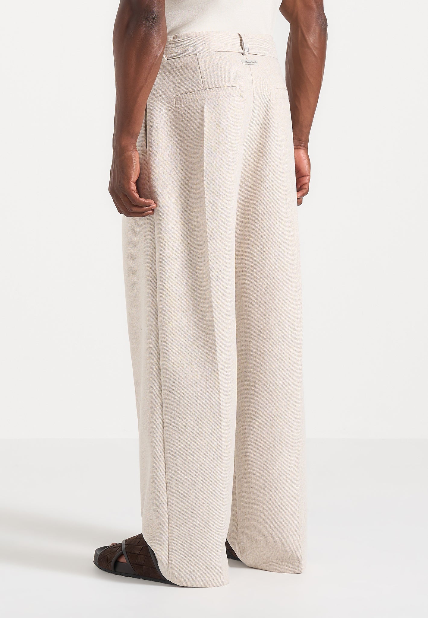 Loic -  Wide Leg Textured Pants with Belt - Cream