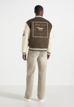 Equestrian Wool-Blend Varsity Jacket - Olive