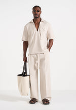 Loic -  Wide Leg Textured Pants with Belt - Cream