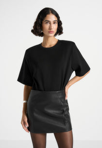 BS002 - Wide Shoulder Bodysuit T-Shirt - Black