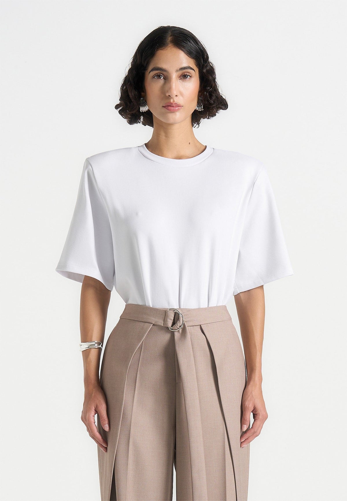 BS002 - Wide Shoulder Bodysuit T-Shirt - White