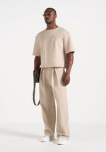 Lior - Box Pleat Wide Leg Pants - Beige