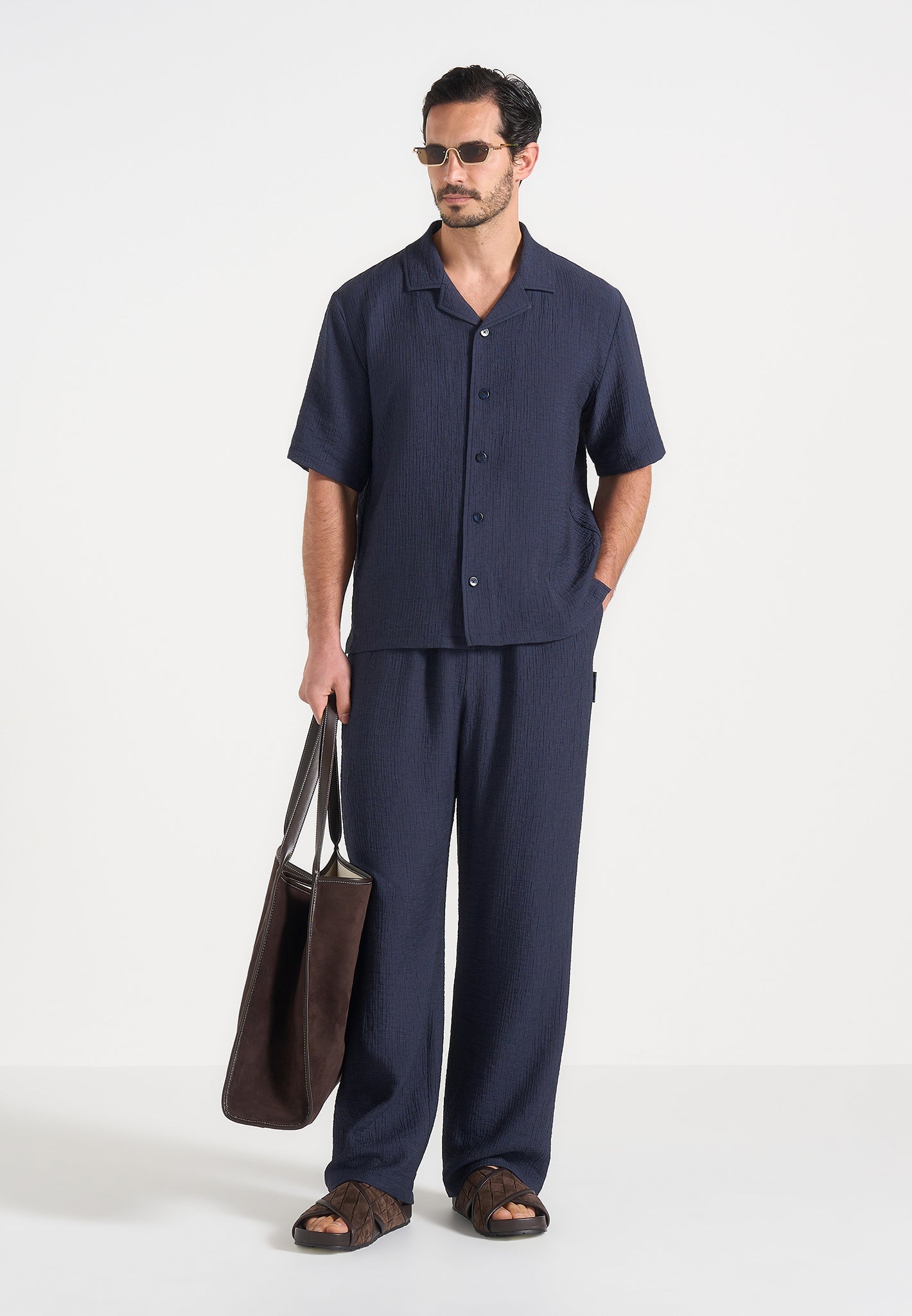 Addison - Unisex Textured Relaxed Fit Pants - Navy
