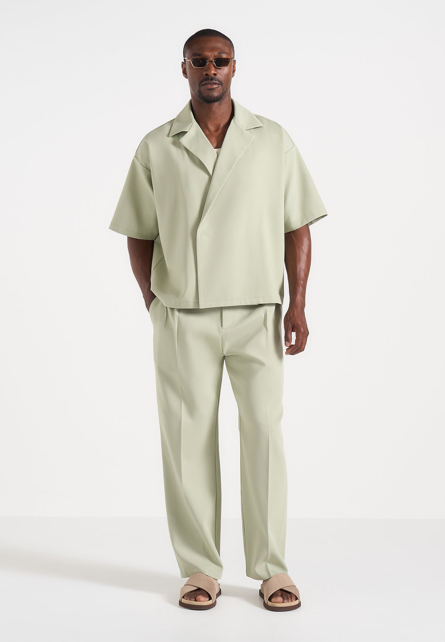 Pierre - Twin Pleat Tailored Pants - Sage