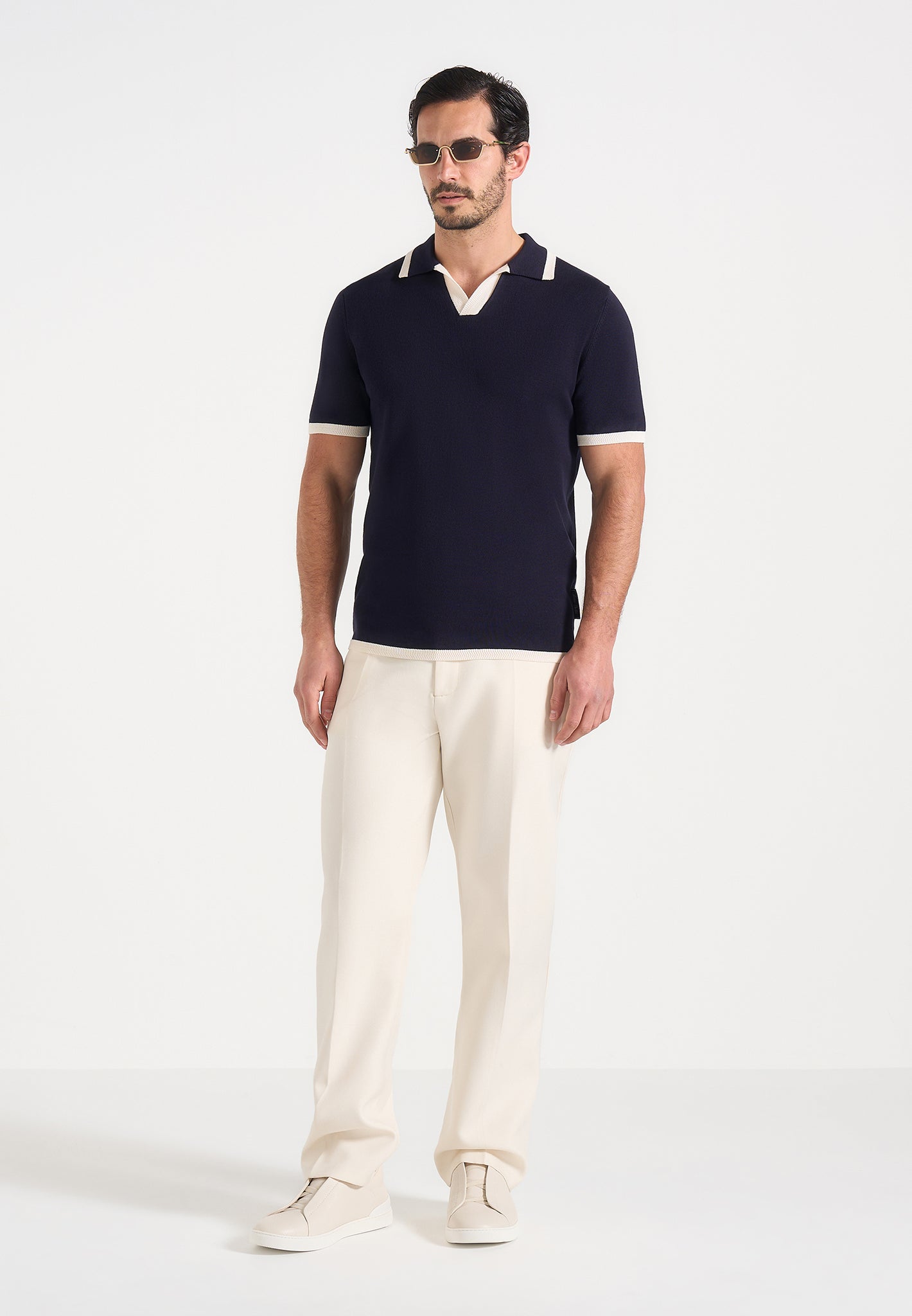 Lambert - Contrast Detail Knit Polo Shirt - Navy 