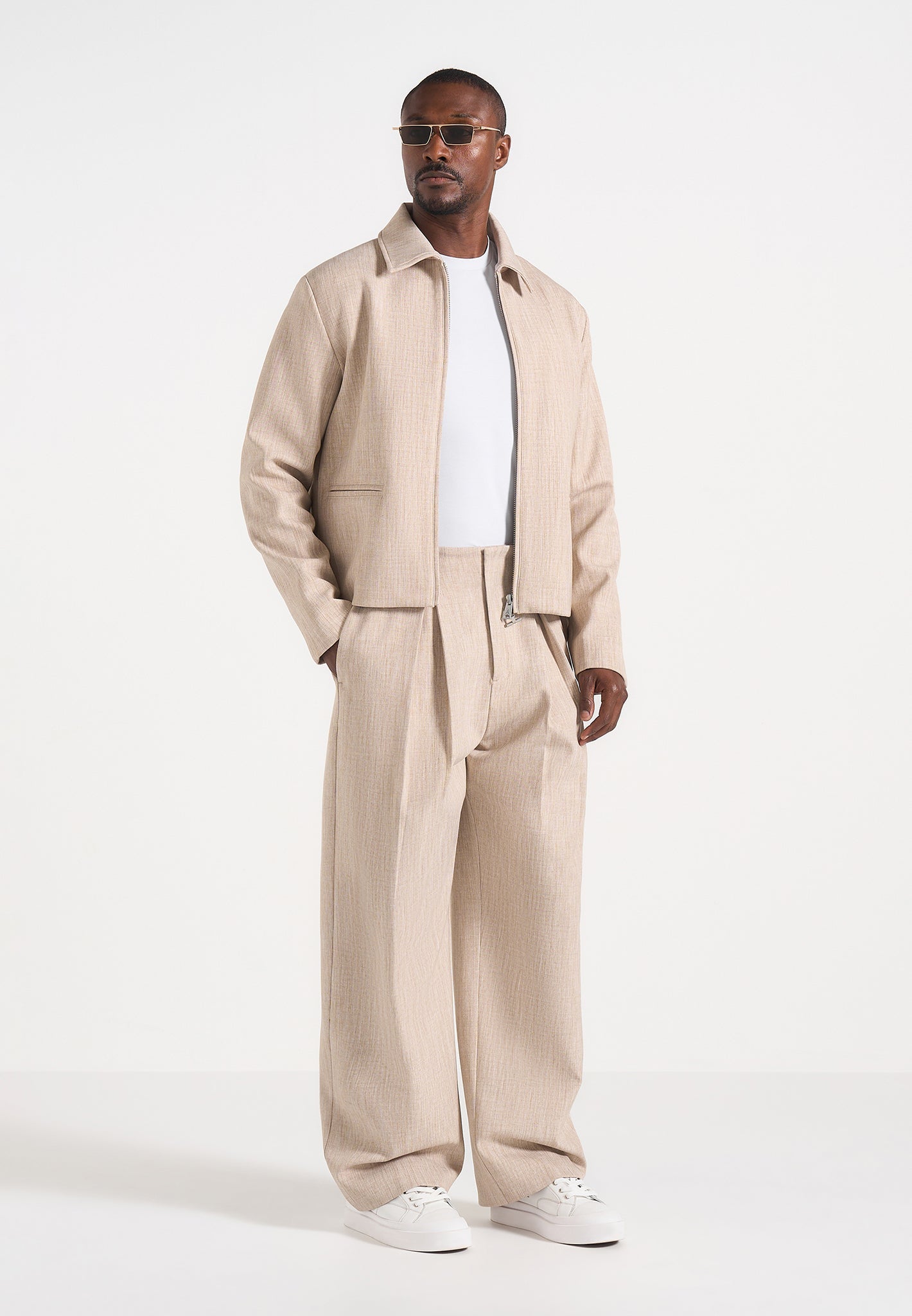 Lior - Box Pleat Wide Leg Pants - Beige 