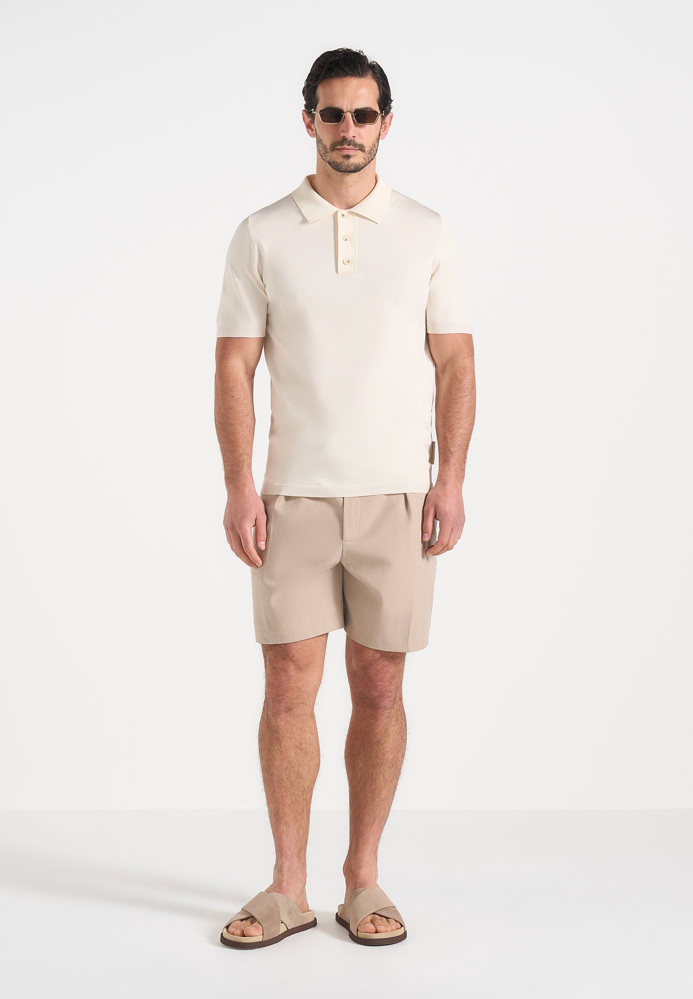 Marin - Tailored Pleated Shorts - Beige 