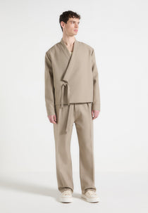 Robin - Textured Kimono Wrap Jacket - Beige
