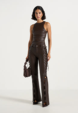 ambre-leather-lace-up-flared-trousers-brown
