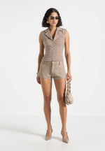 Thea - Mesh Ruched Suit Vest - Mushroom
