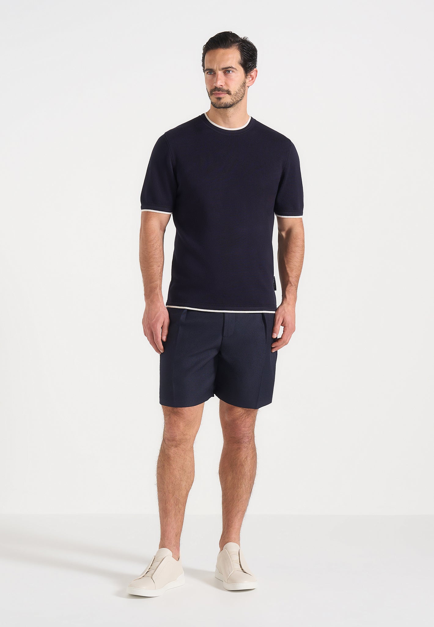 Marin - Tailored Pleated Shorts - Navy 