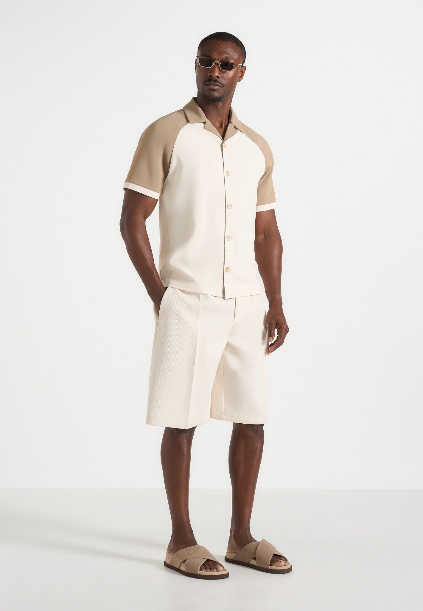 Salim - Contrast Raglan Shirt - Cream/Taupe 
