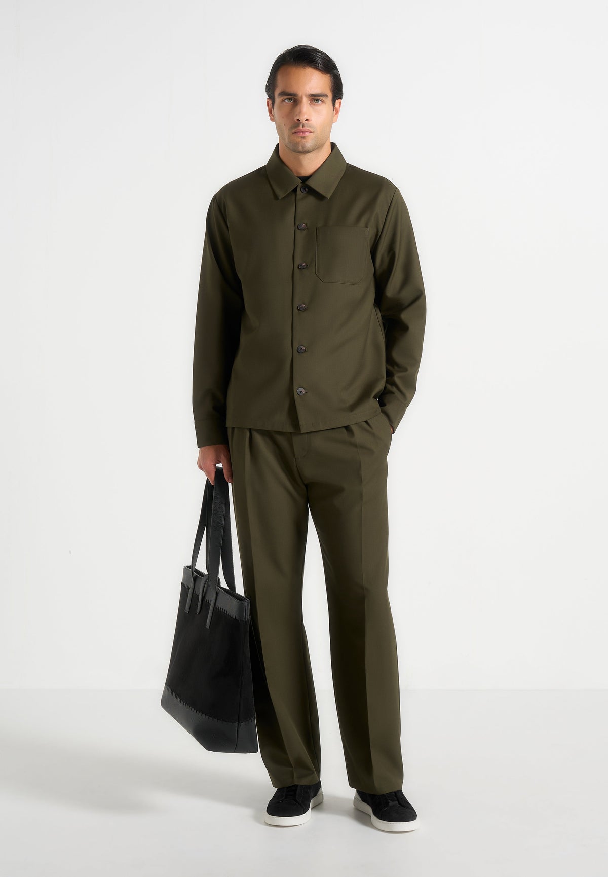 Pierre - Twin Pleat Tailored Pants - Olive