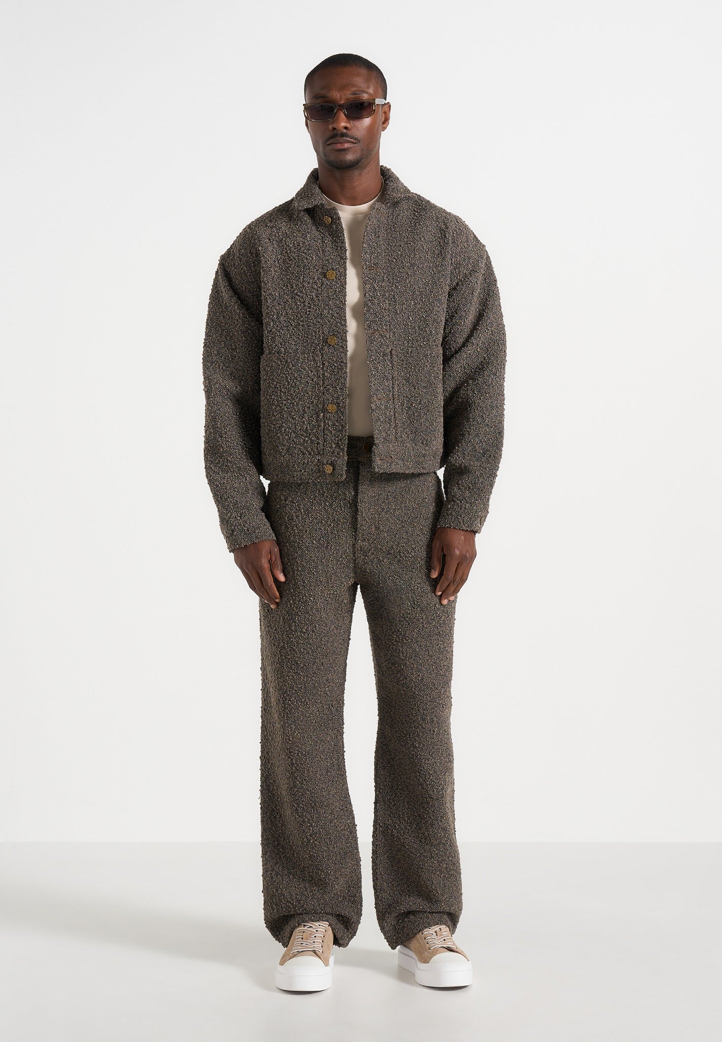 Damien - Boucle Denim Jacket With Back Pleat - Brown