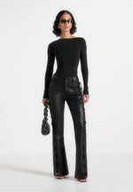 Ambre - Leather Lace Up Flared Pants - Black