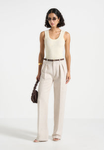 Julie - Tailored Twin Pleat Pants - Light Beige