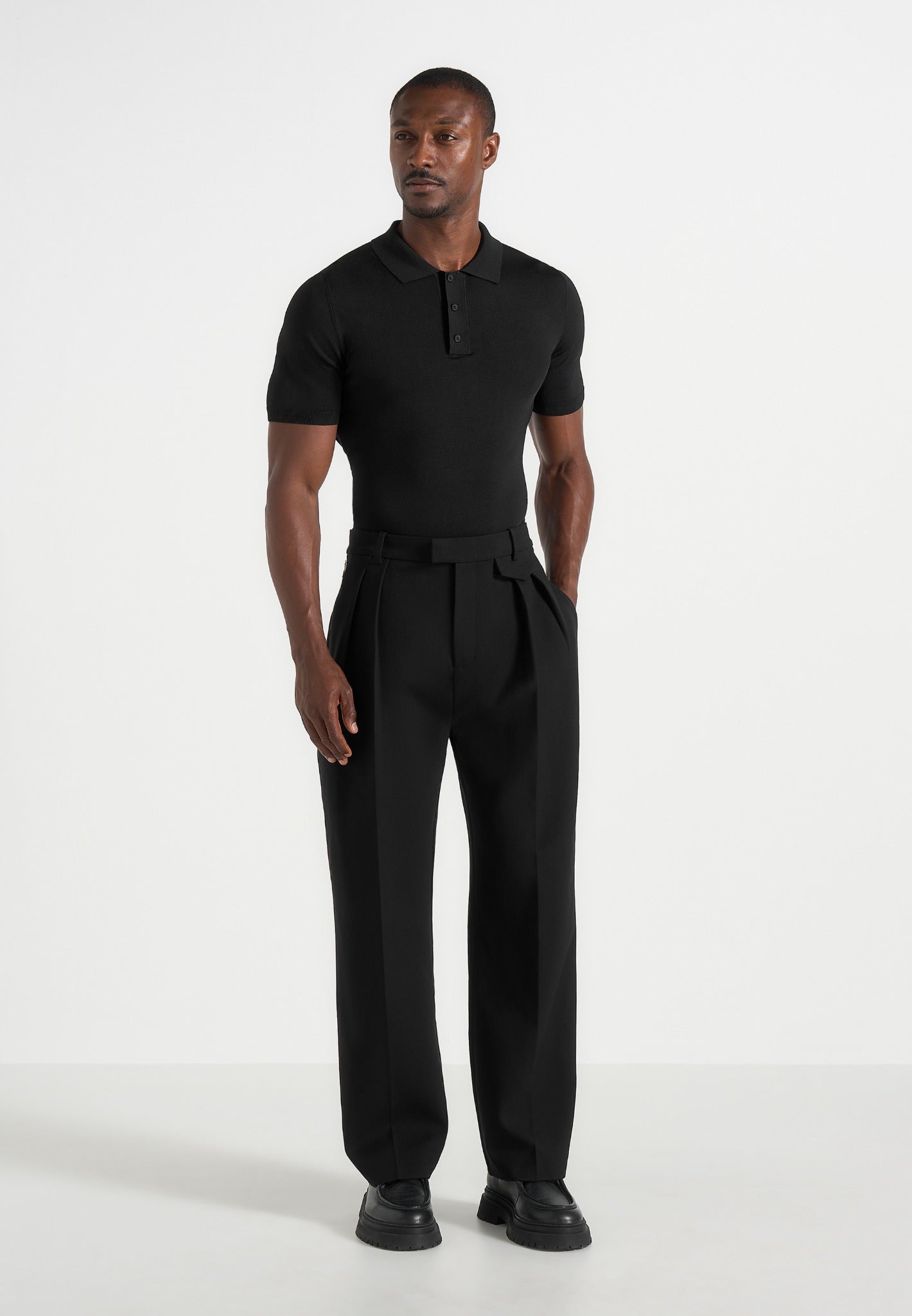 Pierre - Twin Pleat Tailored Pants - Black 