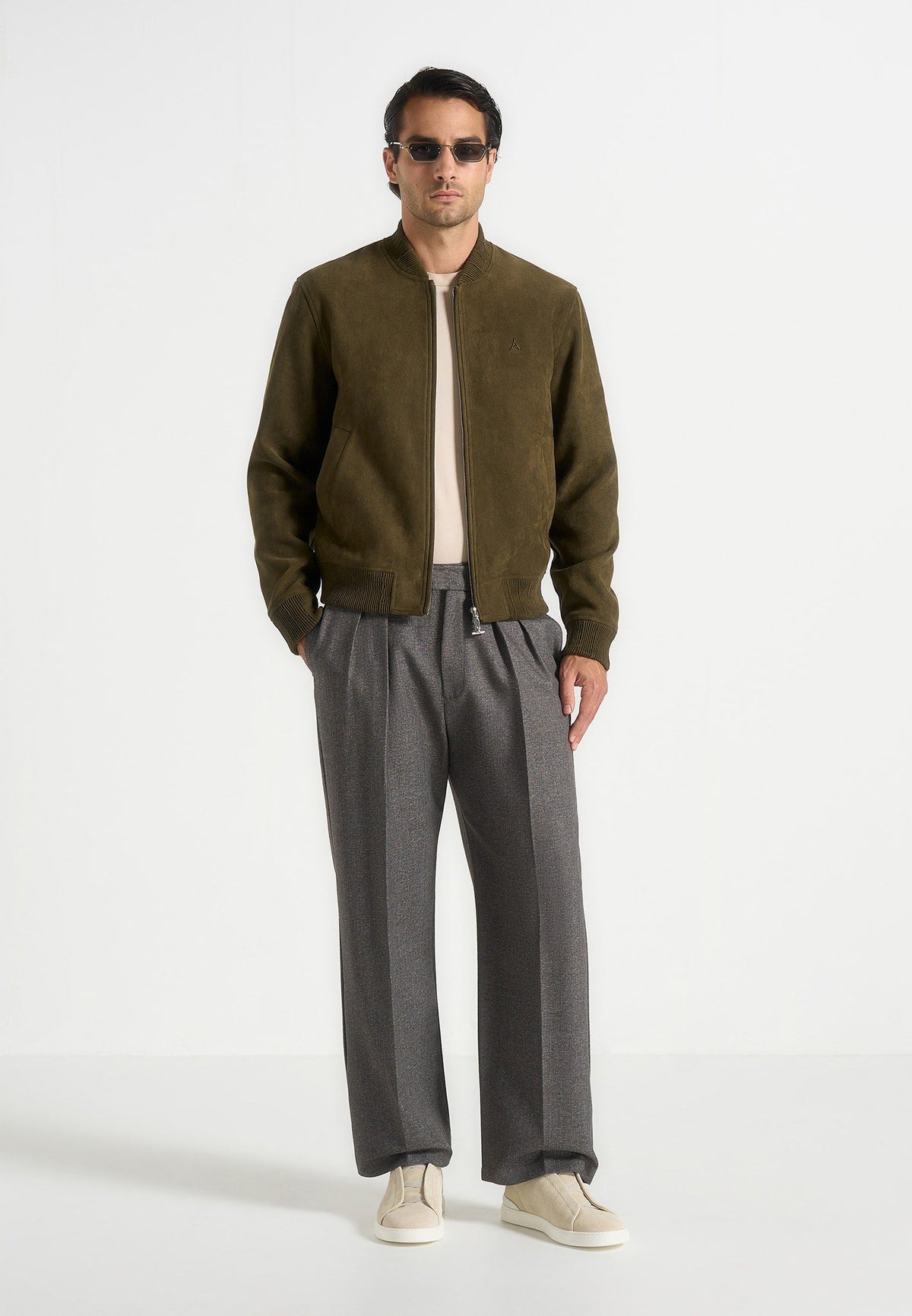 Arsene - Suede Bomber Jacket - Olive