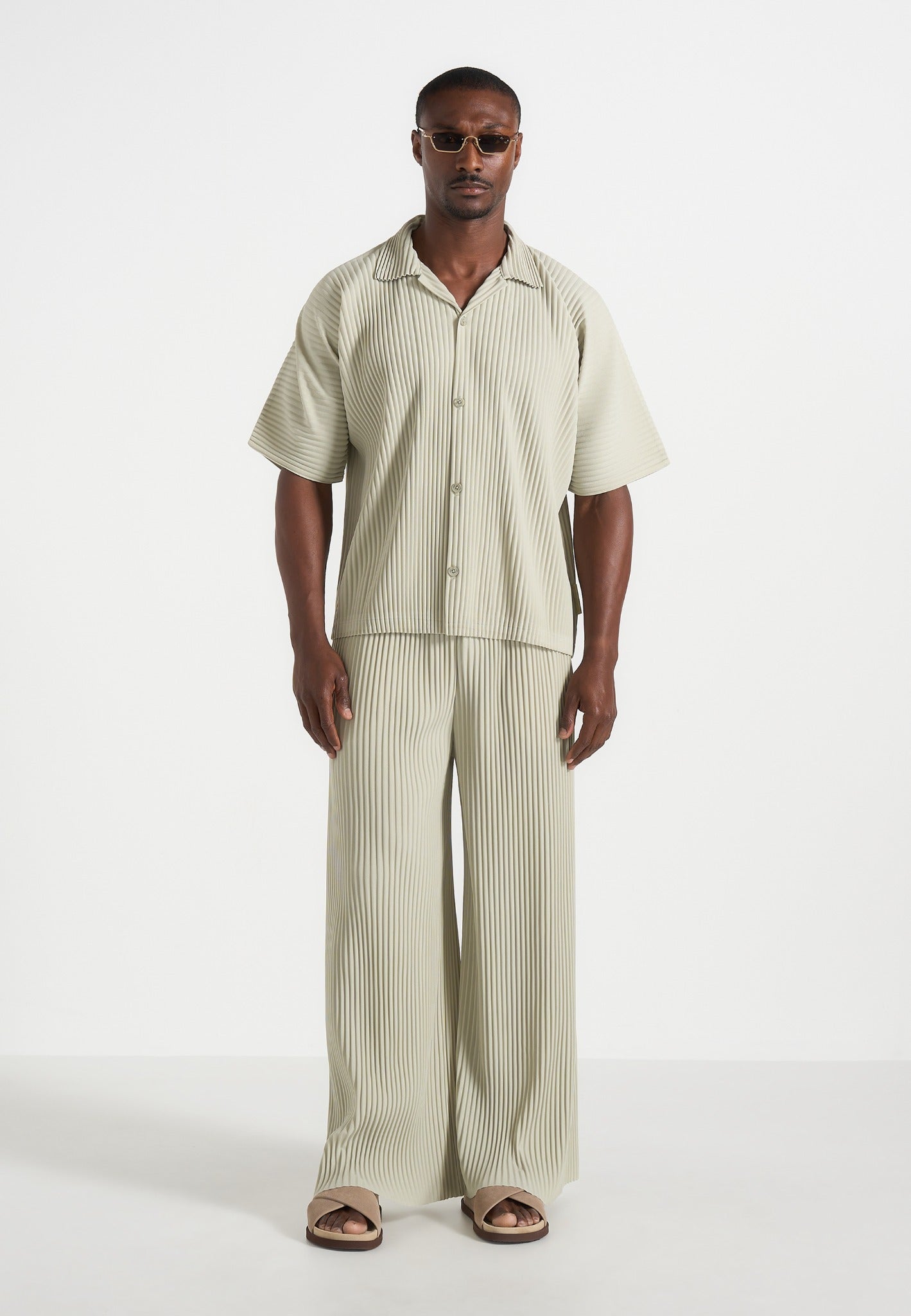 Jonas - Pleated Wide Leg Pants - Sage 