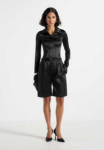 lorette-satin-double-pleat-shorts-black