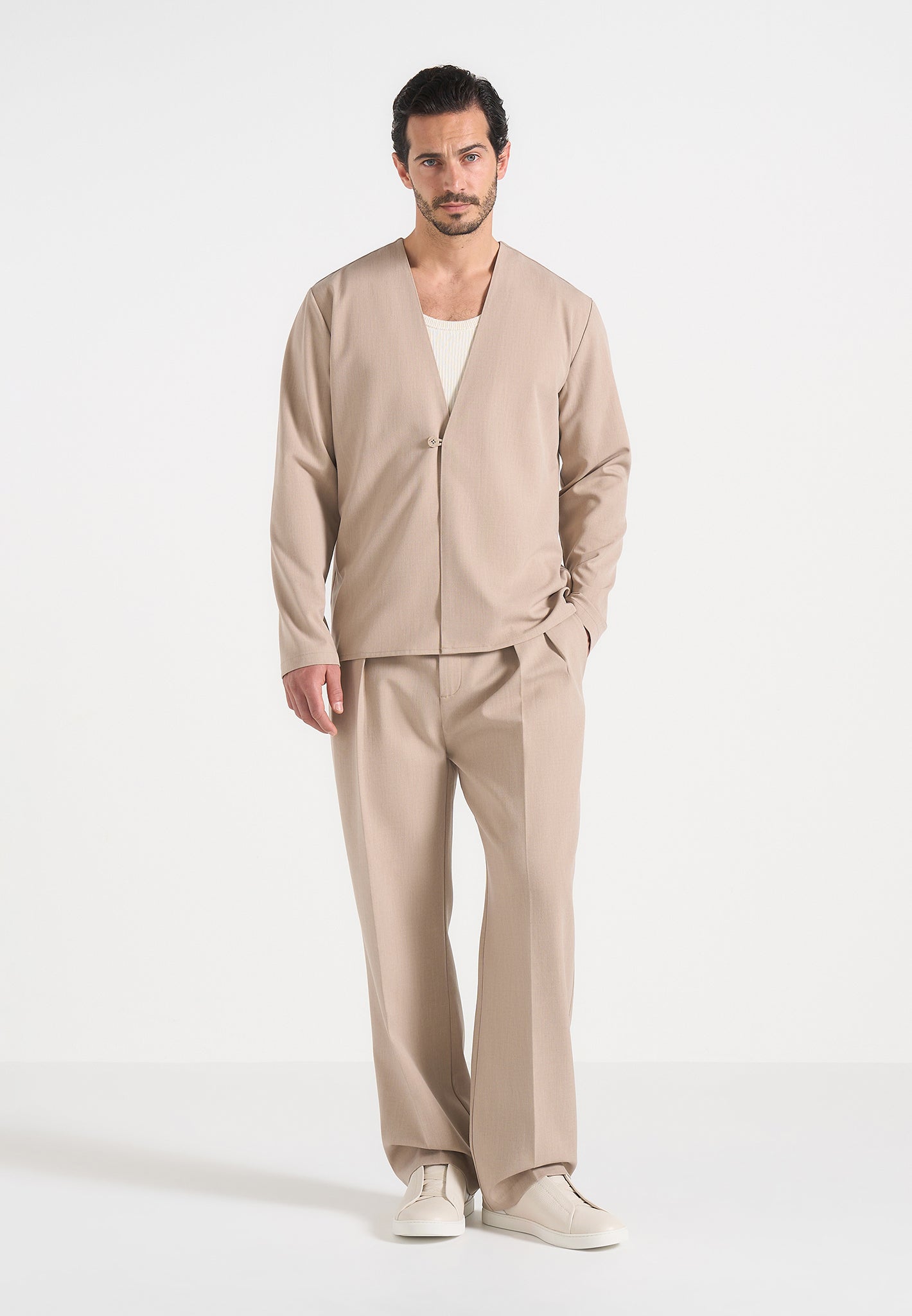 Pierre - Twin Pleat Tailored Pants - Beige