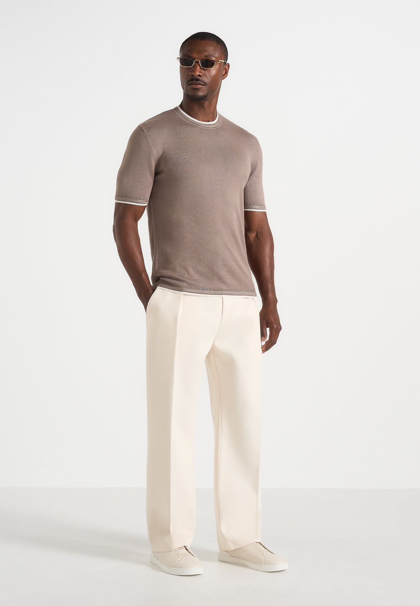 Wyatt - Contrast Knit T-Shirt - Mushroom 