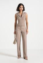 Nina - Cigarette Fit Tailored Pants - Mushroom