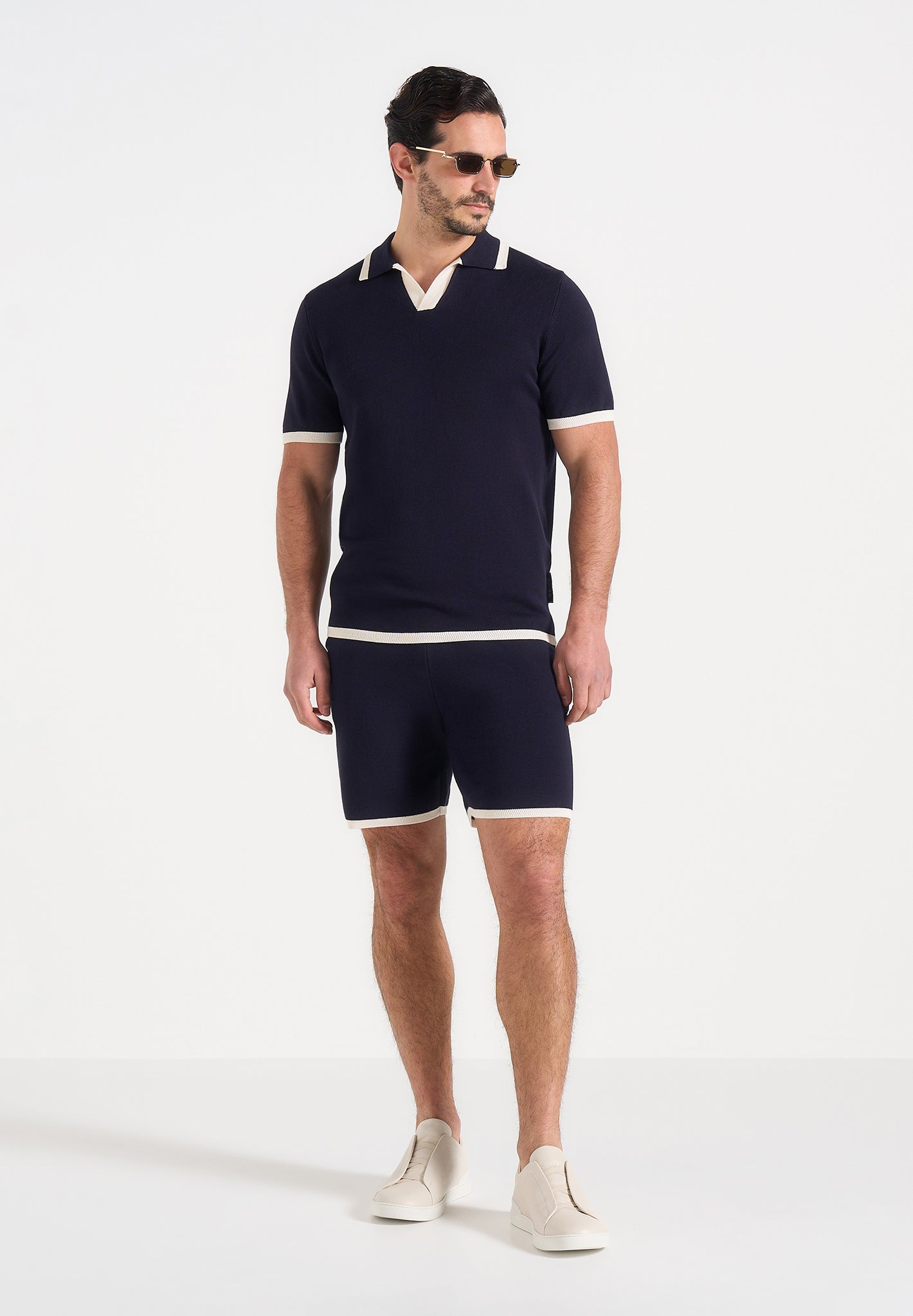 Regis - Contrast Detail Knit Shorts - Navy 