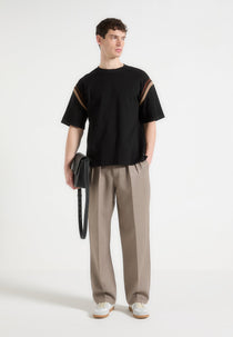 Georges - Varsity Cotton T-Shirt - Black/Taupe
