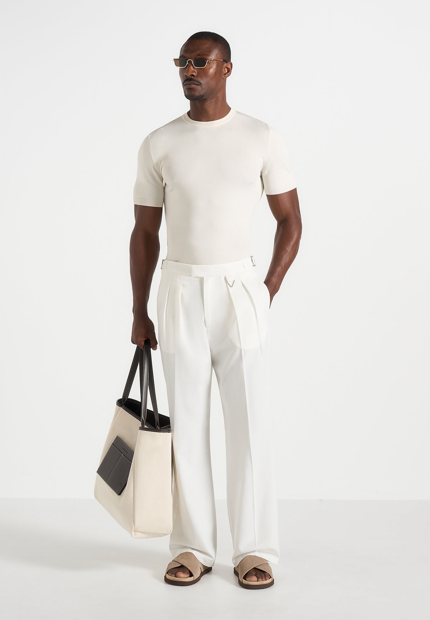 Pierre - Twin Pleat Linen Pants - White