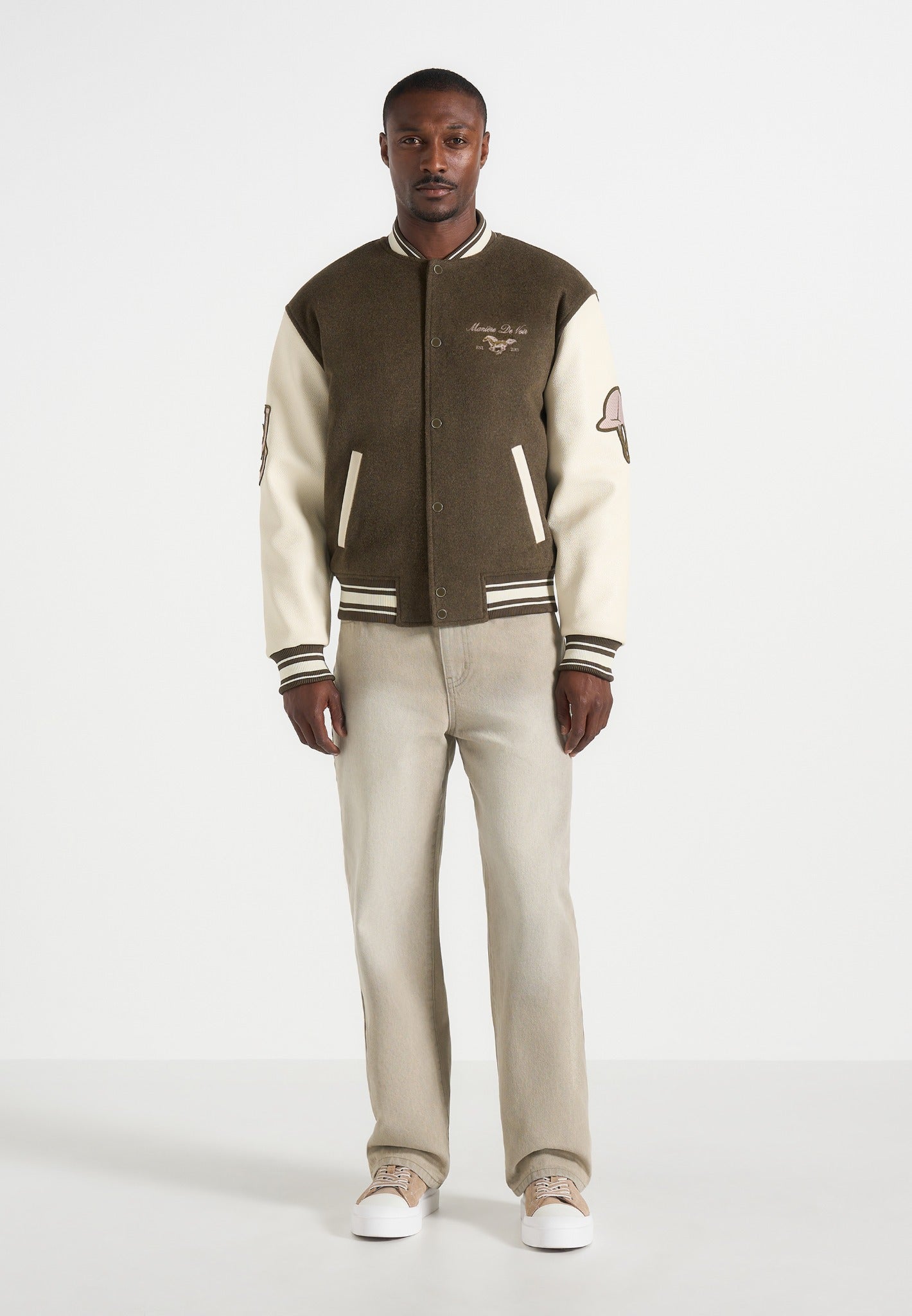 Equestrian Wool-Blend Varsity Jacket - Olive