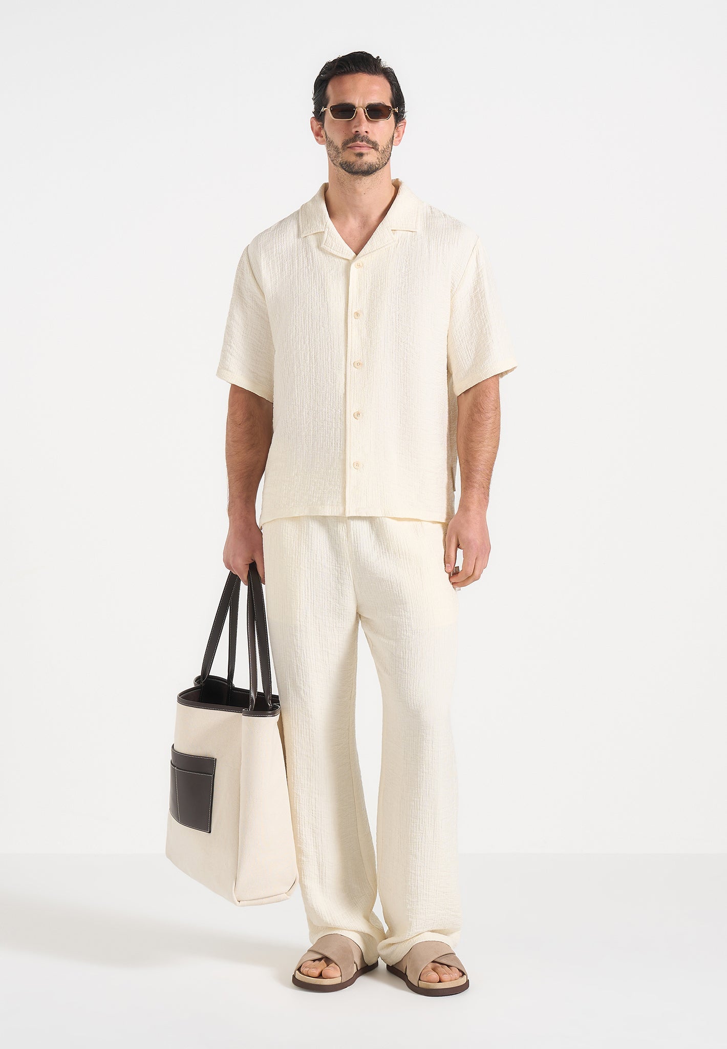 Addison - Unisex Textured Relaxed Fit Pants - Cream