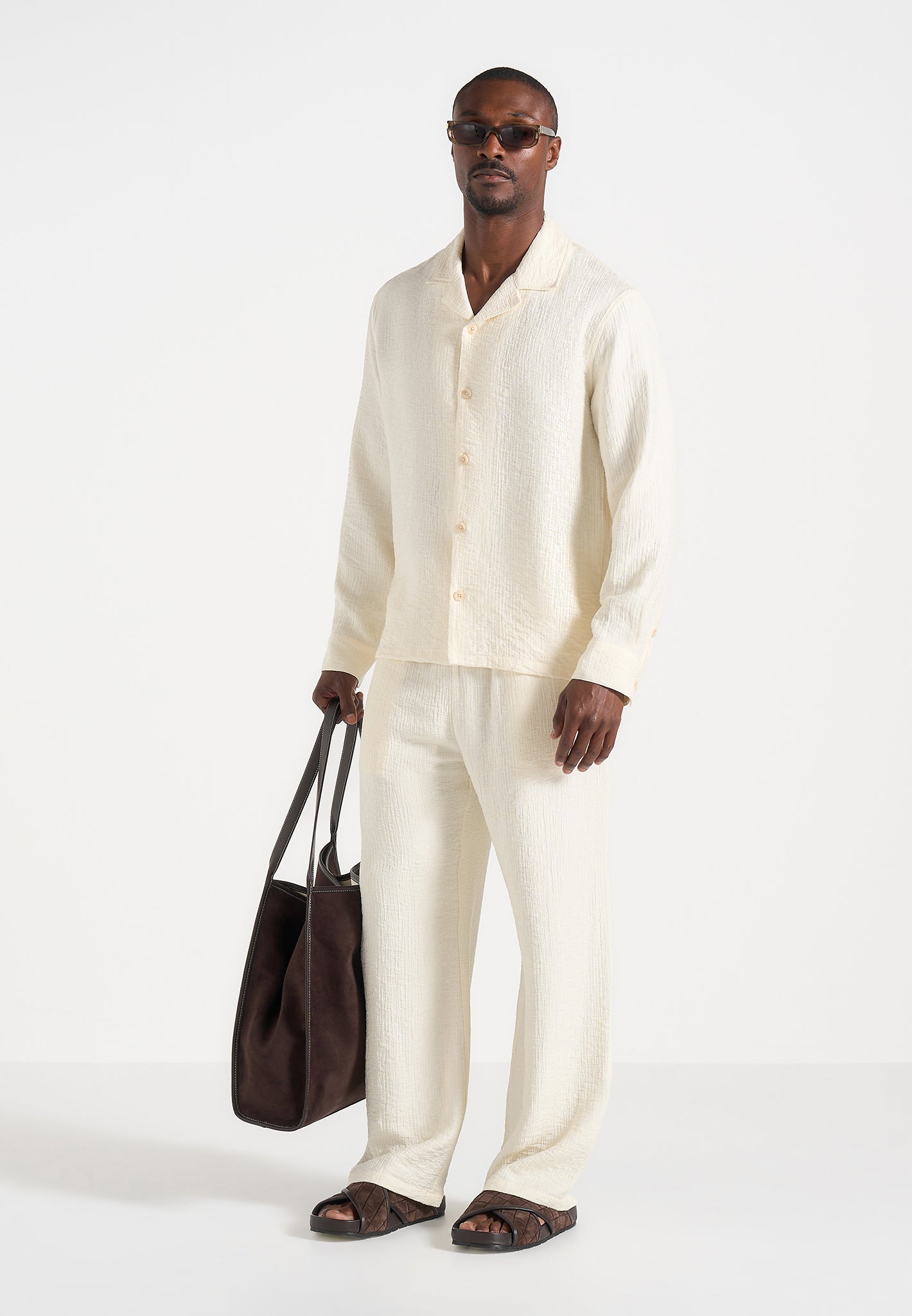 Addison - Unisex Textured Relaxed Fit Pants - Cream