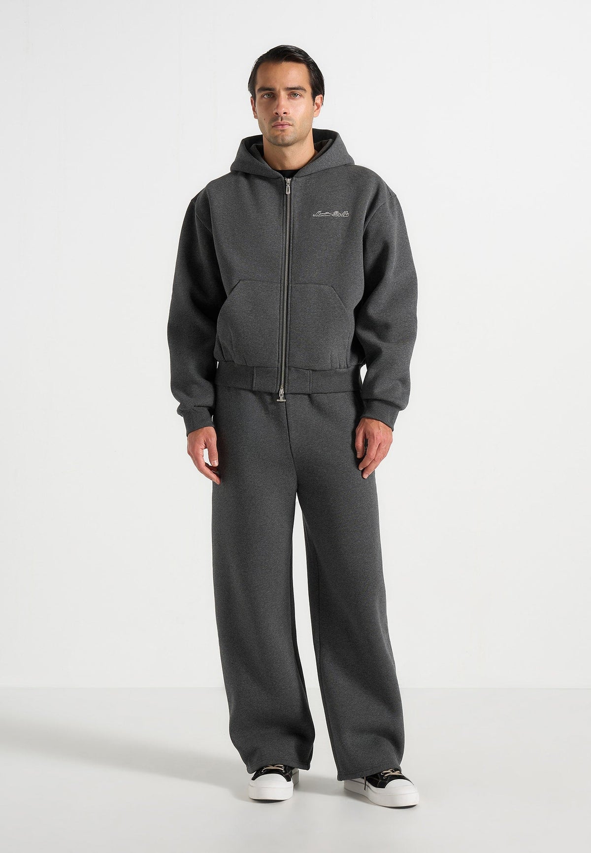 JS002 - Unisex Signature Relaxed Fit Zip Hoodie - Charcoal Grey