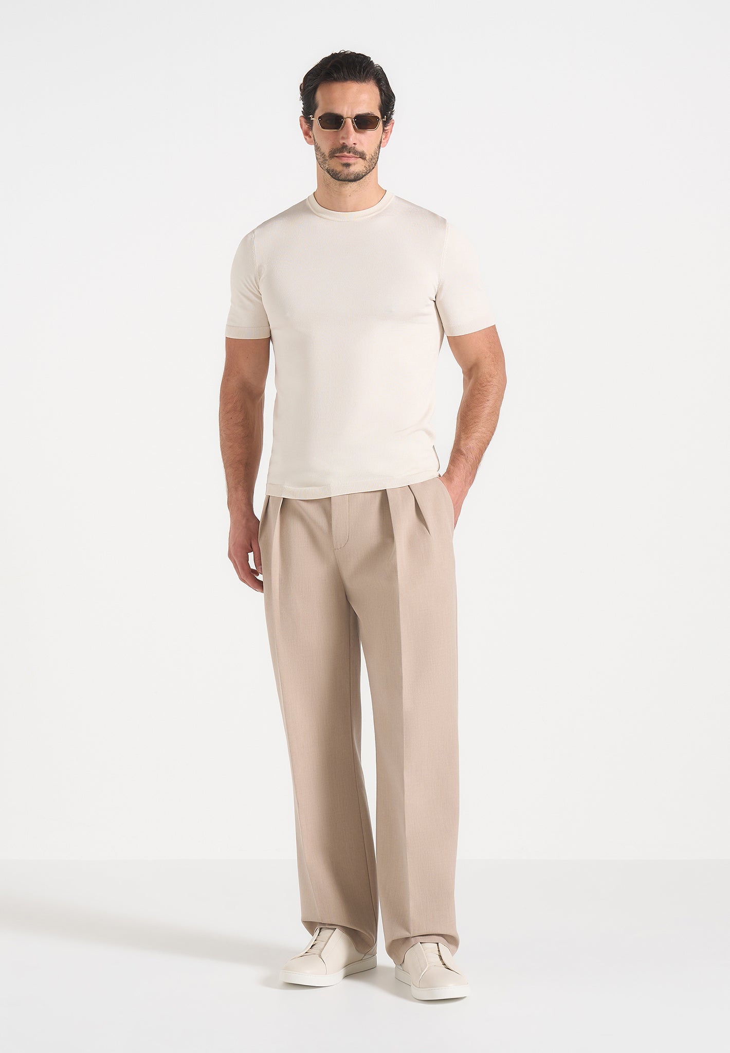 Pierre - Twin Pleat Tailored Pants - Beige 