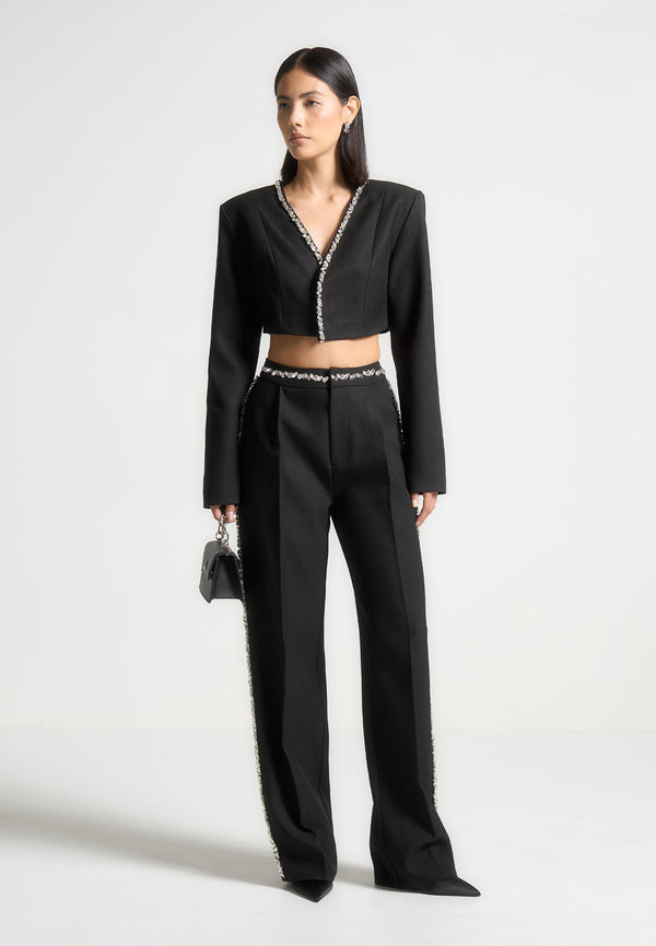 Embellished Cropped Blazer - Black