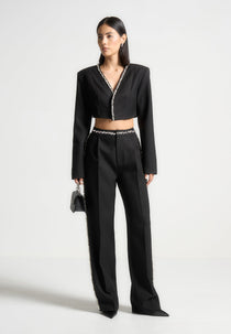 Embellished Cropped Blazer - Black