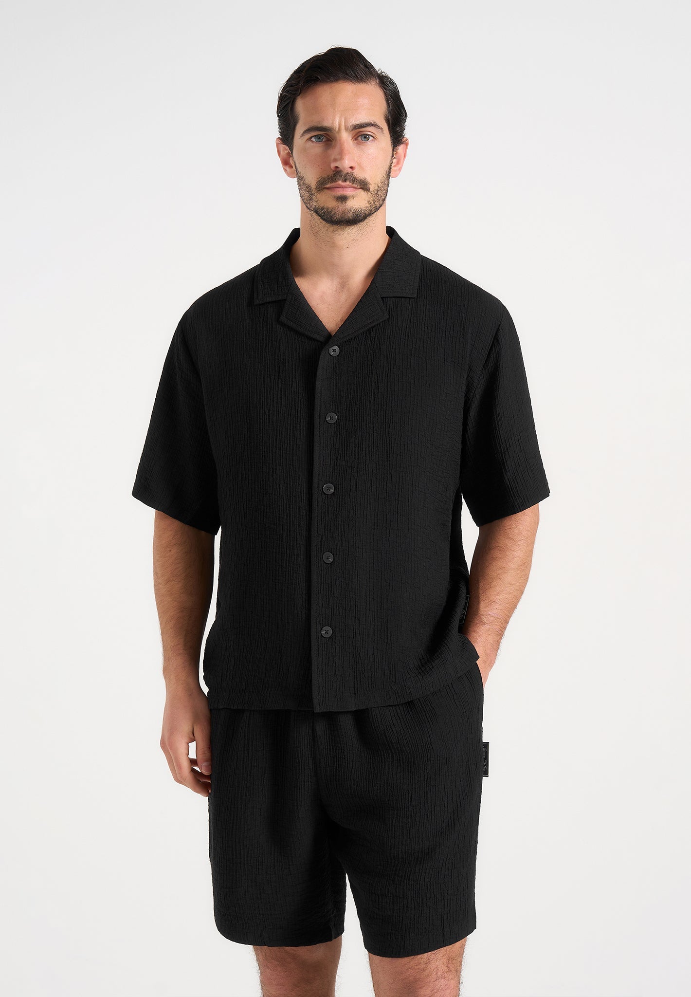 Harley - Unisex Textured Revere Shirt - Black