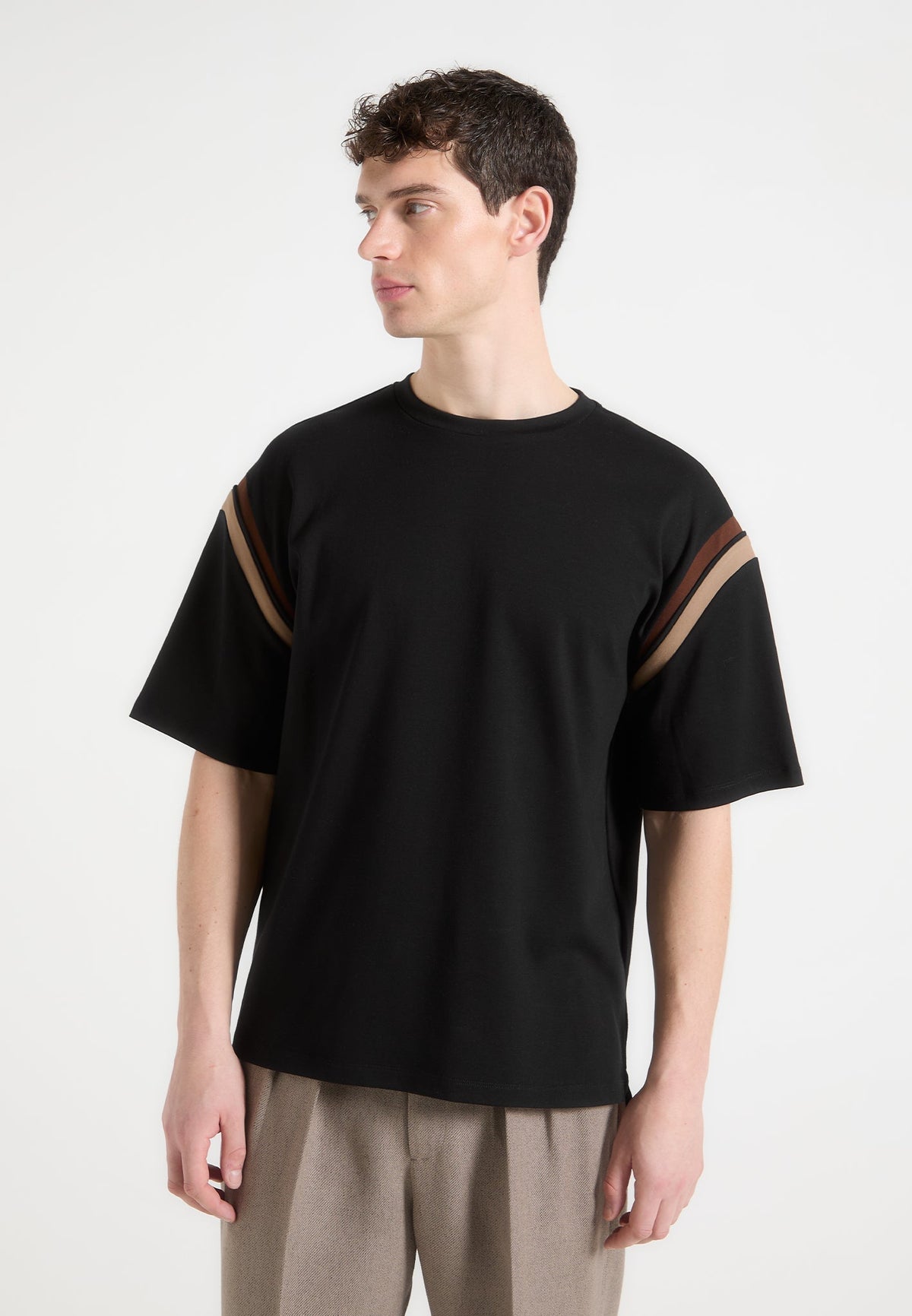 Georges - Varsity Cotton T-Shirt - Black/Taupe